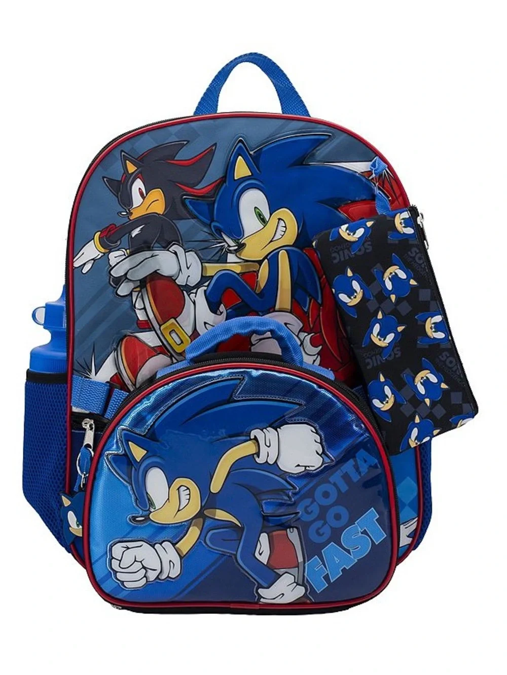 Sonic the Hedgehog 5Pc Backpack Set Lunch Bag Bottle Pencil Case Keychain Kids